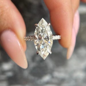2.80 TCW Marquise & Round Cut Lab Grown Diamond Engagement Ring, Solid 14K White Gold Diamond Ring, Wedding/Anniversary Gift For Her