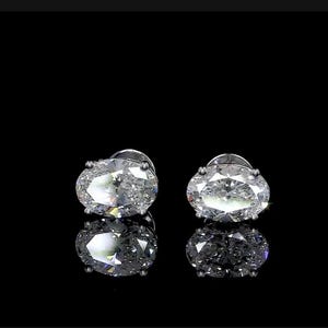 Oval Cut Lab Grown Diamond Studs, Solid 14K White Gold, Solitaire Diamond Earrings, IGI Certified Diamonds, Anniversary Gift For Her