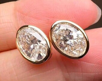 Oval Cut Diamond Earrings for Women, 4 CTW Lab Grown Diamond Stud Earrings, Push/Screw Back Earrings, Anniversary Gifts for Wife