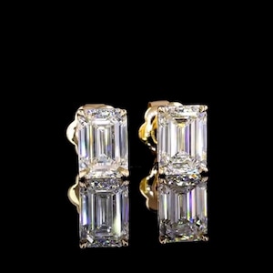Emerald Cut Diamond Earrings for Women, 0.58 CT Lab Grown Diamond Stud Earrings, Push/Screw Back Earrings, Anniversary Gifts for Wife