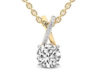 Collar con diamantes cultivados en laboratorio de talla redonda de 0,20 a 1,30 quilates, oro blanco macizo de 14 k, collar minimalista redondo de uso diario, regalo de aniversario
