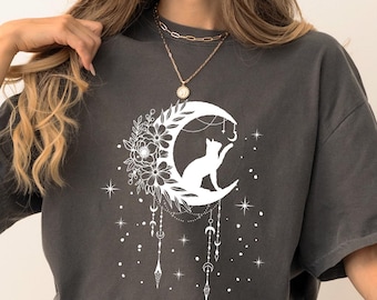 Magical Cat Moon T-Shirt – Celestial Witchy Shirt