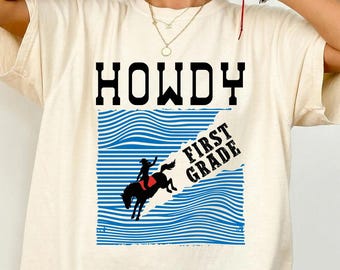 Personalized Howdy Teacher Shirt, Custom Grade Teach Tee, Western Cowboy Graphic Top for Women
