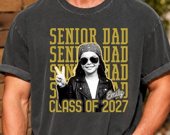 Personalised Vintage Photo Senior Dad Shirts 2027, Proud Family of Graduate Tees, Senior Night Gifts, Class Of 2027 Picture Gifts