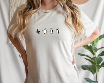 Minimalist Dancing Penguins Graphic Tee - Animal Lover Gift