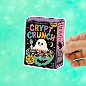 Crypt Crunch Ghost Cereal Sticker, Cute Halloween Sticker, Spooky Cereal Box Decal, Retro Ghost Sticker, Kawaii Halloween Vinyl Sticker