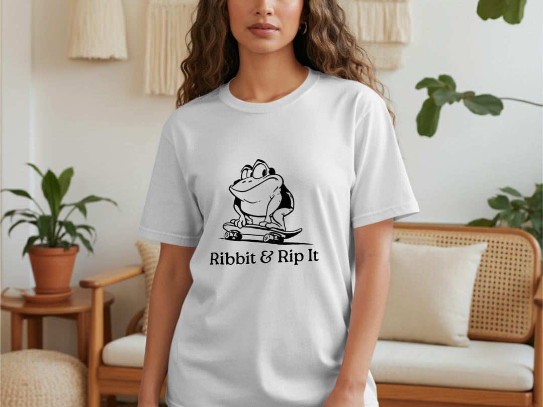 Ribbit and Rip It T-shirt, Frog on Skateboard, Punny Cartoon Tee, Cool ...