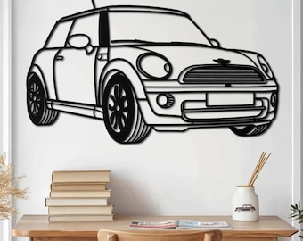 Compact Hatchback Perspective Metal Wall Art, Iconic Small Car Silhouette, Retro Garage Decor, Automotive Enthusiast Gift, Fathers Day Gift