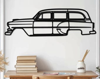 Cuadro decorativo de metal con forma de camioneta familiar clásica, silueta de coche familiar vintage de los años 60, decoración retro para garaje, regalo para entusiastas del automovilismo, regalo para el Día del Padre