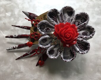 Queen of Hearts Giant Kanzashi Hair Flower Fascinator