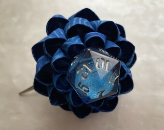 Mana Fount Giant Blue Kanzashi Dice Flower Hair Clip