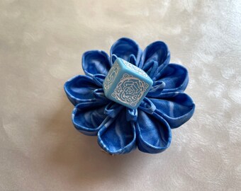 Blue Rose Kanzashi Dice Flower Hair Clip
