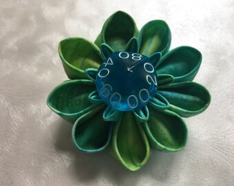Luck by the Lake-Full Kanzashi Dice Flower Hair Clip