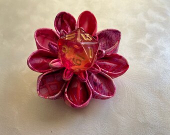 Pink Potion Dice Flower Hair Clip