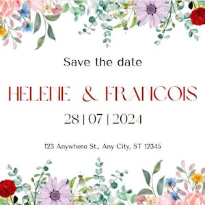 Elegant Save the Date Wedding Card – Customizable Template – Minimalist Floral Invitation – Engagement Announcement – Digital Download