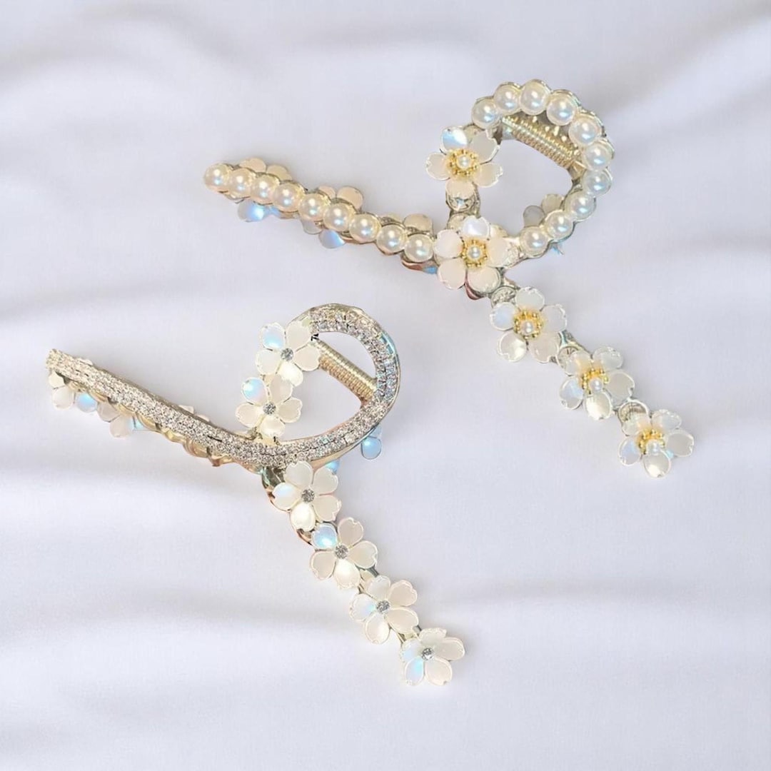 Superbe Pince à Cheveux Dorée Avec Fleur Et Perle - Accessoire élégant Et Pratique