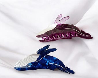 Blue Whale Hair Claw Clip | Black Acetate Hair Clip | Cute Animal Hair Claw | Aesthetic Hair Accessory | Ocean Theme | Gift for Her.