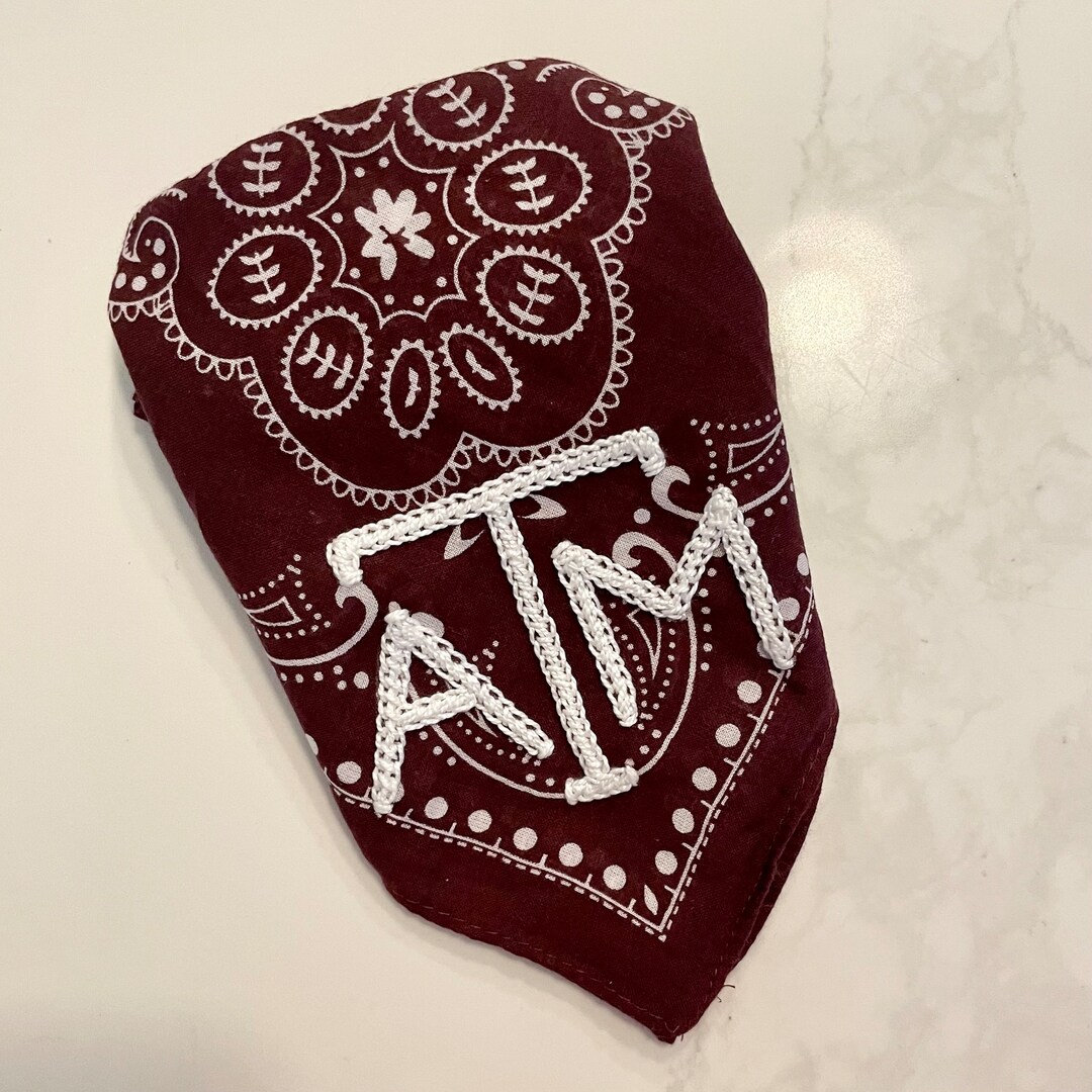 Hand Embroidered Bandana Game Day Necktie, Hatband or Face Mask Customization or Personalization