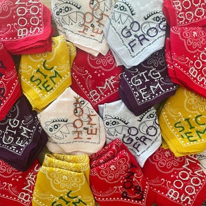 Hand Embroidered &quot;Game Day&quot; Bandana: Custom School Pride