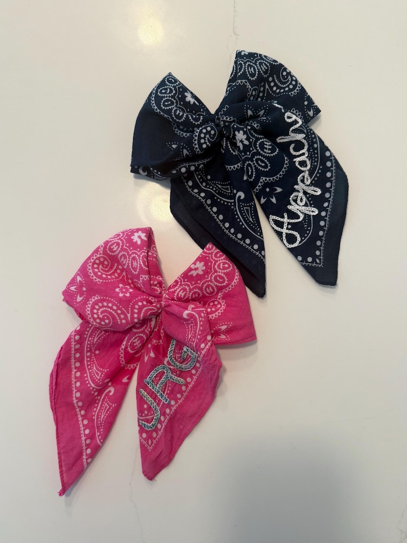Double Chain Stitch Hand Embroidered Cotton Bandana | Custom Initials and Names | Bachelorette Gift | Girls' Weekend | Greek Letters image 10