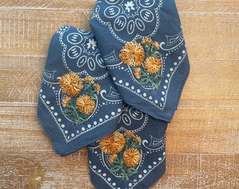 Hand Embroidered Bandana | Marigolds |  Initials or Name Customization | Bridesmaid, Bachelorette, Girls Trip or Mother’s Day Gift