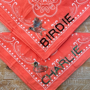 Hand Embroidered Bandana | Hunting Theme with Name | Baby, Father’s Day, Groomsman Gift | Dog Bandana