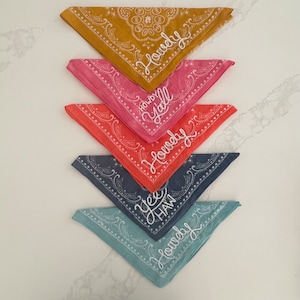 Hand Embroidered Cotton Bandana: Personalized Hair Scarf, Custom Bachelorette Gift