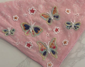 Hand Embroidered Bandana | Butterflies |  Initials Customization | Bridesmaid, Bachelorette, Girls Trip or Mother’s Day Gift