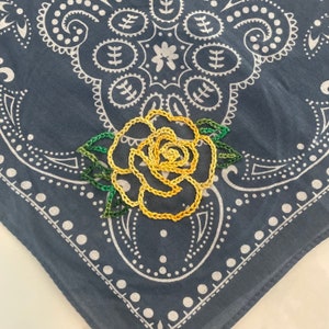 Hand Embroidered Bandana Yellow Rose Initials or Name Customization Bridesmaid, Bachelorette, Girls Trip or Mothers Day Gift image 1