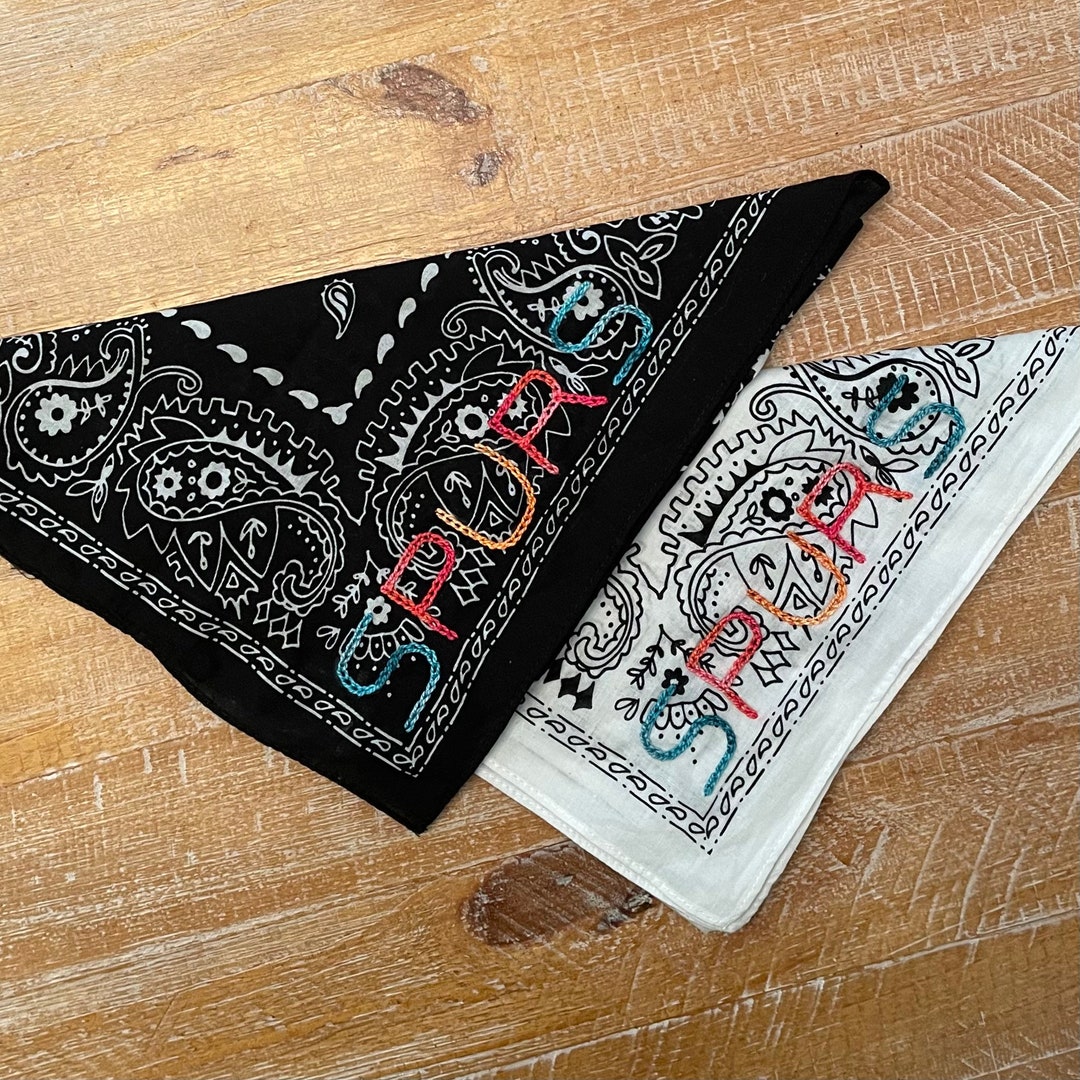 Hand Embroidered Bandana San Antonio SPURS Necktie, Hatband or Face