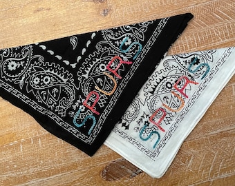 Double Chain Stitch Hand Embroidered Cotton Bandana | San Antonio SPURS