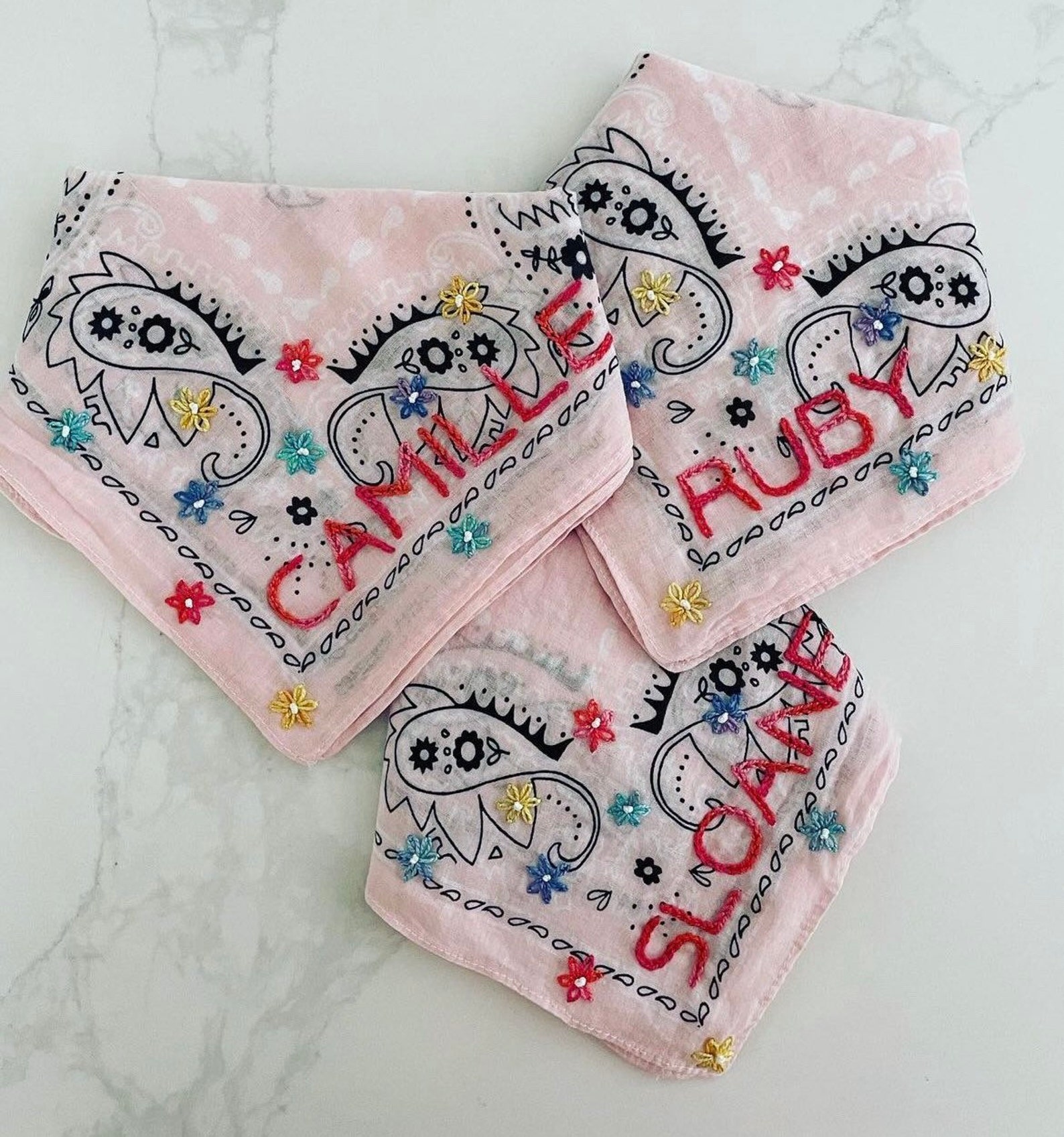 Hand Embroidered Bandana Name Hair Scarf Personalized Etsy