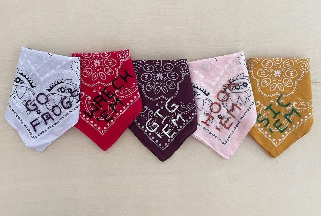 Hand Embroidered Bandana Game Day Necktie Hatband or Face Etsy