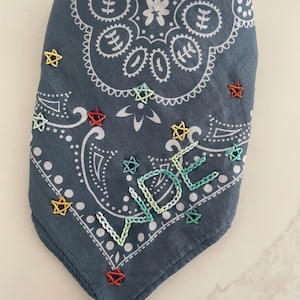 Hand Embroidered Bandana | Multi Stars with Name | Baby, Bridesmaid or Bachelorette Gift | Dog Bandana