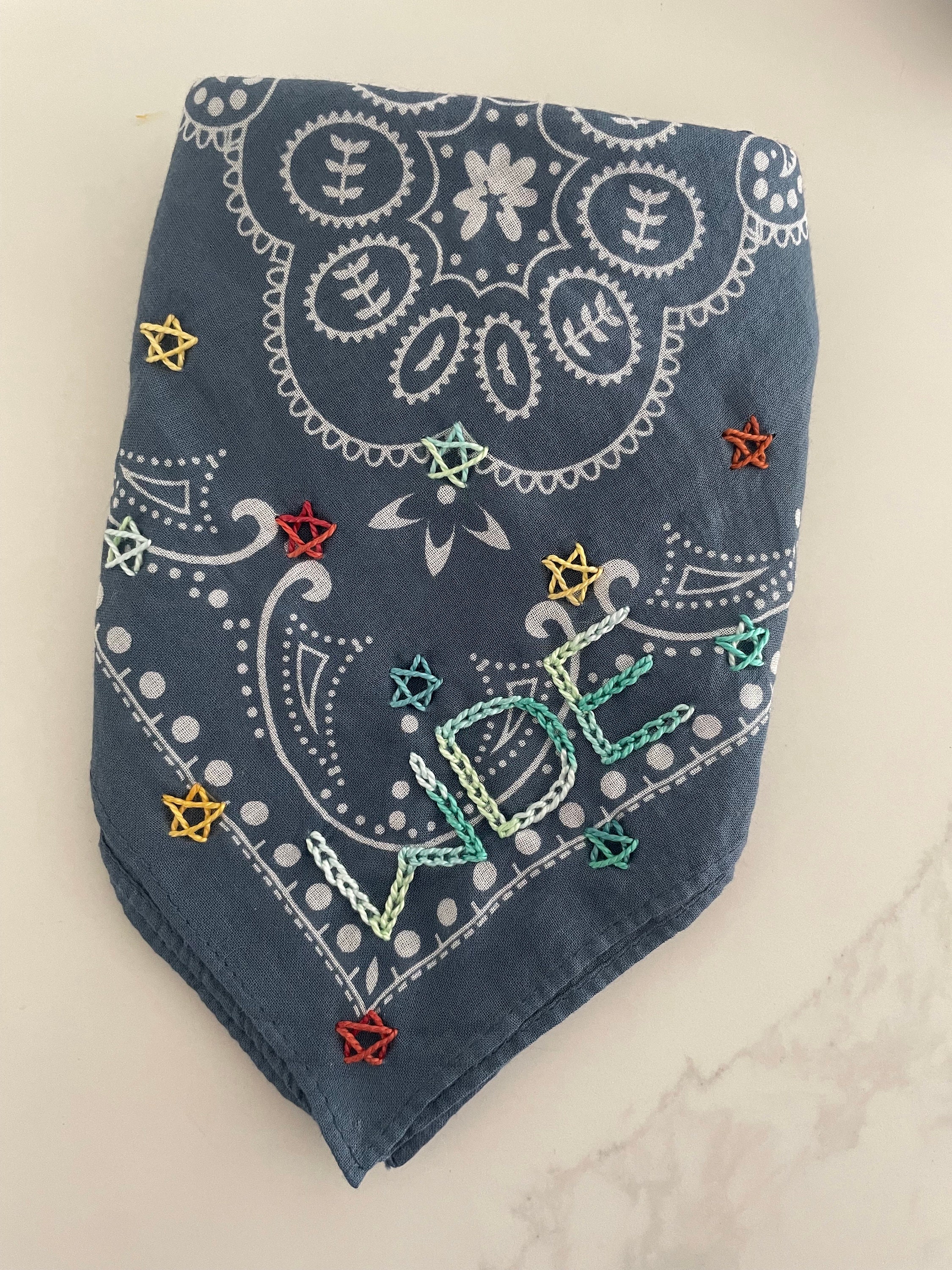 Hand Embroidered Bandana | Multi Stars with Name | Baby, Bridesmaid or Bachelorette Gift | Dog Bandana