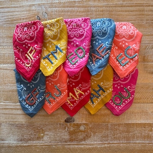 Hand Embroidered Bandana  | Personalized Bandana | Embellished Bandana | Custom Bridesmaid Bandana | Bachelorette Bandana | Greek Letters