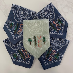Hand Embroidered Bandana | Trees and Campfire Initials | Customization or Personalization | Bridesmaid or Bachelorette Gift