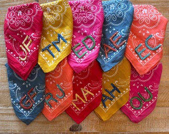 Double Chain Stitch Hand Embroidered Cotton Bandana | Custom Initials and Names | Bachelorette Gift | Girls' Weekend | Greek Letters