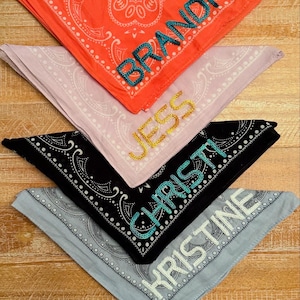 Double Chain Stitch Hand Embroidered Cotton Bandana | Custom Initials and Names | Bachelorette Gift | Girls' Weekend | Greek Letters image 5