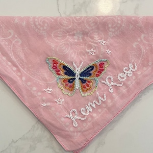 Hand Embroidered Butterfly Bandana: Custom Initial Cotton Scarf