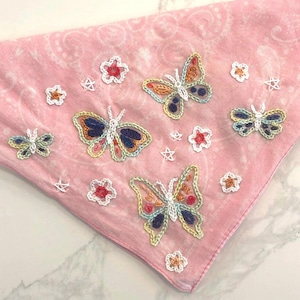 Hand Embroidered Butterfly Bandana: Custom Initial Cotton Scarf
