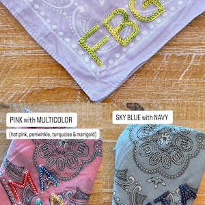 Double Chain Stitch Hand Embroidered Cotton Bandana | Custom Initials and Names | Bachelorette Gift | Girls' Weekend | Greek Letters image 3