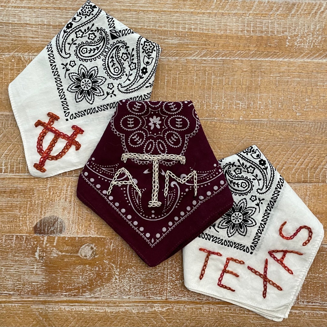 Hand Embroidered Bandana Game Day Necktie Hatband or Face Etsy