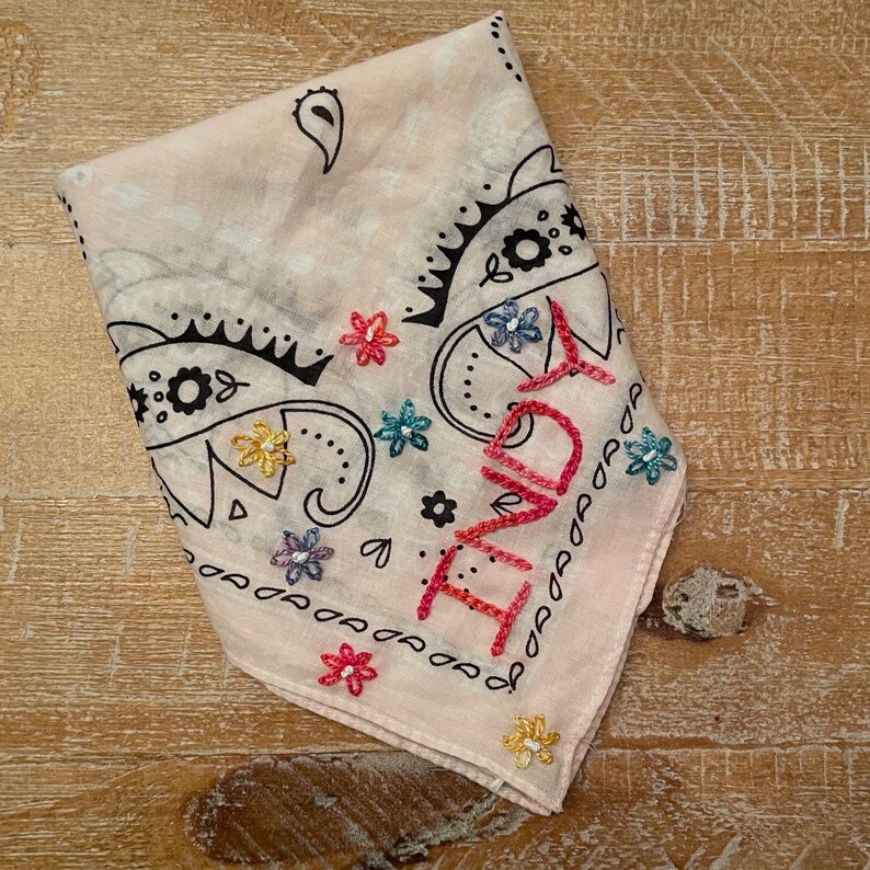 Hand Embroidered Bandana Name Hair Scarf Personalized Etsy