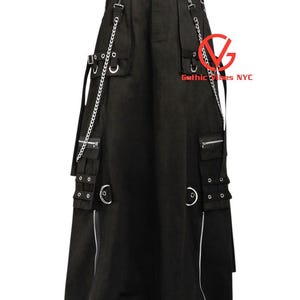 Unisex Gothic Kilt Skirt | Cyberpunk Techwear Skirt with Chains & Zippers | Black Alternative Rave Streetwear | Industrial Punk Clothing