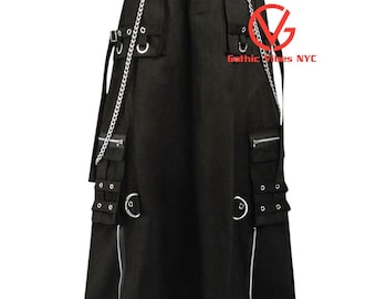 Gothic Cyberpunk Kilt: Black Techwear Skirt with Chains