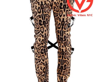 Pantalones de hombre con estampado de leopardo / Pantalones de estilo urbano con estampado animal llamativo