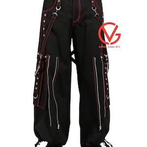 Unisex handmade Black cotton Trouser|steam Punk Rock Black Trouser with Chains| Skull at Back Rock Trouser with Metal Chains fashion Trouser