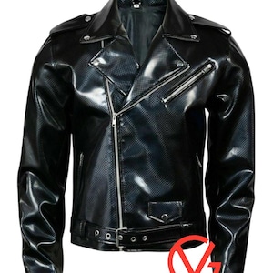 Handmade Men&#39;s Gothic PVC Motorcycle Jacket: Punk Rockstar Biker Style