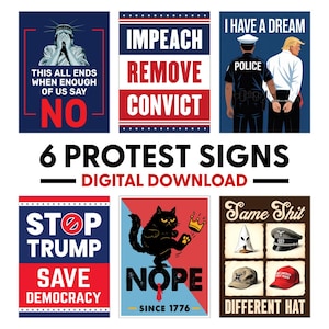 Anti-Trump Protest Sign Bundle: Resist Poster, No Kings Wall Art - 6 Designs (Digital Download)